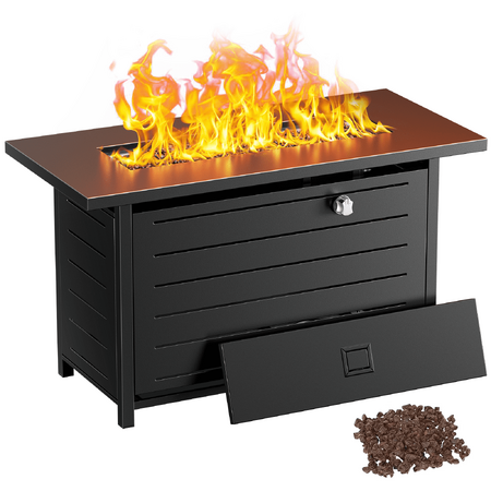 $149.99: Philergo 43" Rectangular Gas Fire Pit Table, 60,000 BTU Propane Fire Pits for Outside with Lid and Lava Rock at Walmart.com