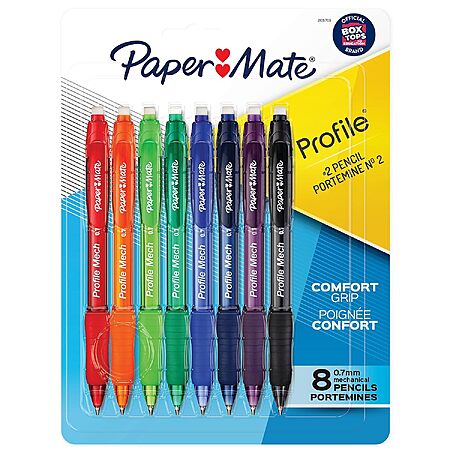 $3.77: [S&S] 8 Ct Paper Mate Profile Mech Mechanical Pencils, 0.7mm #2 Pencil Lead, Comfort Grip, Assorted Barrel Colors at Amazon