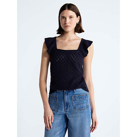 $4.48: Free Assembly Women's and Women's Plus Square Neck Cotton Sweater with Flutter Sleeves (Darkest Navy, L/XL only) at Walmart.com