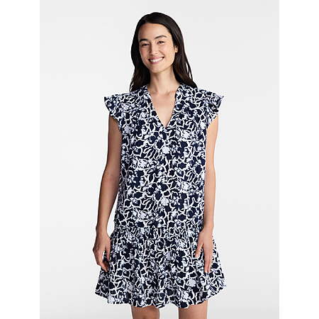 $4.52: Time and Tru Women's Double Cloth Mini Dress with Flutter Sleeves (Sizes XS M-XXL, Dark Navy) at Walmart.com