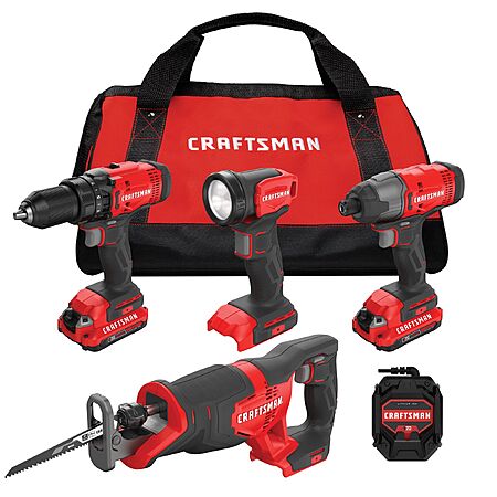 CRAFTSMAN V20 20-volt Max 4-Tool Power Tool Combo Kit with Soft Case (2-Batteries and Charger Included) | CMCK400D2 at Lowe's