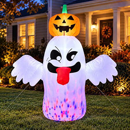 BEEPRINCESS 6 FT Halloween Inflatable Ghost with Pumpkin Head, Light-Up RGB LED Blow Up