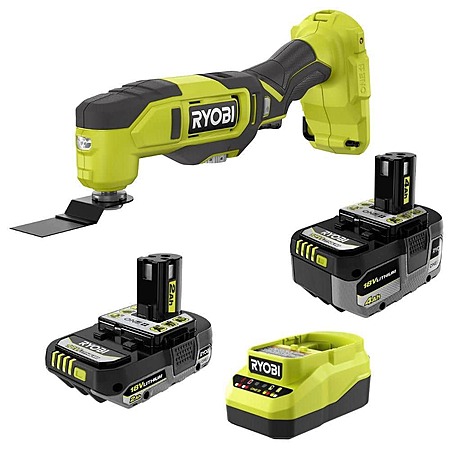 RYOBI ONE+ 18V Kit w/ 4.0 Ah Battery, 2.0 Ah Battery, Charger, & FREE ONE+ Cordless Multi-Tool at HomeDepot