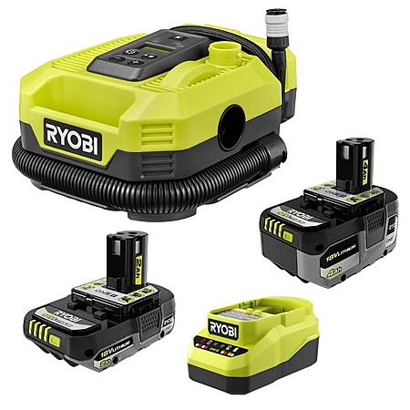 RYOBI ONE+ 18V Kit w/ 4.0 Ah Battery, 2.0 Ah Battery, Charger, & FREE ONE+ Cordless Inflator/Deflator at HomeDepot