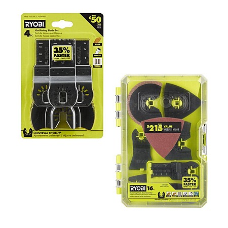 RYOBI 4-Piece Wood Oscillating Blade Set + 16-Piece Blade Accessory Set at HomeDepot