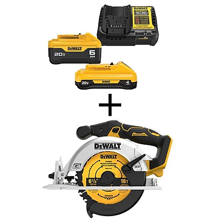 DEWALT 20V MAX Cordless Brushless 6-1/2 in. Circular Saw with 6.0 Ah and 4.0 Ah Starter Kit at HomeDepot