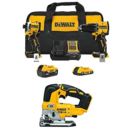 DEWALT ATOMIC 20V 2-Tool Combo Kit + Brushless Jigsaw with 5Ah & 2Ah Batteries and Charger at HomeDepot