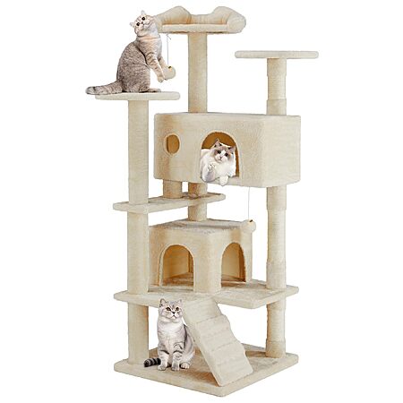 Aidoly 54 Inch Cat Tree Tower with Sisal Scratching Post (Beige)