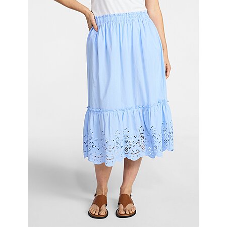 Time and Tru Women's Cotton Eyelet Hem Midi Skirt, Sizes L-XXXL, Polished Blue at Walmart.com