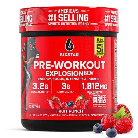 Six Star Pre-Workout Powder for Men & Women, Fruit Punch (30 Servings) $9.01