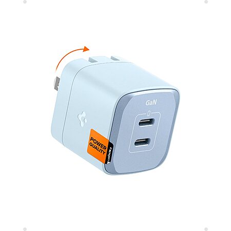 Spigen GaN III 352 35W 2 Ports Compact Foldable Dual USB C Wall Charger PD PPS Fast Charging Block Adapter for iPhone Pixel $7.99