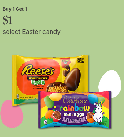 Hershey and Cadbury Easter Candy Bags Buy 1, get one for $1 plus extra 10% off, free pick up at $10 WAGS (1 replies)