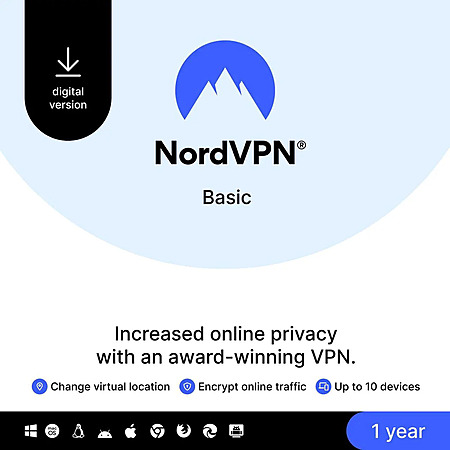 1-Year NordVPN Basic, Premium VPN Service (10 Devices/Digital Download)