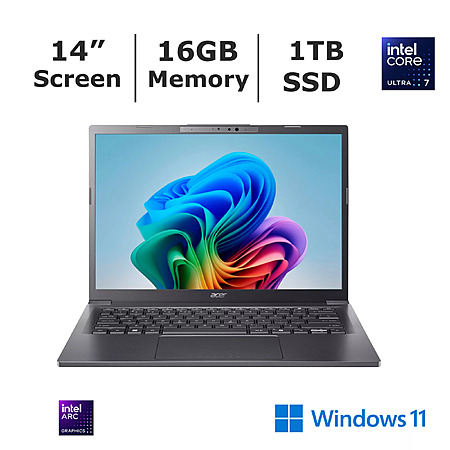 Acer Aspire 14" Laptop Intel Core Ultra 7 16GB RAM 1TB SSD AI Copilot+ PC Backlit Keyboard $599.99 BJs Wholesale
