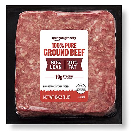 Amazon Grocery, Ground Beef, 80% Lean/20% Fat, 1 lb $1.99