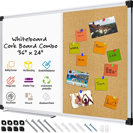 36" x 24" X Board Combination Dry Erase Whiteboard / Cork Bulletin Board $8 + Free Shipping
