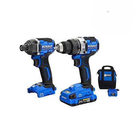 Kobalt 24V MAX Brushless Drill/Driver & Impact Driver w/ 2Ah Battery + Charger