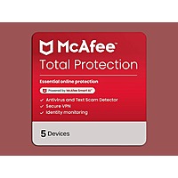 1-Year McAfee Total Protection w/ VPN, Anti-Virus, & Identity Monitoring (5 Devices, Digital Delivery) $11