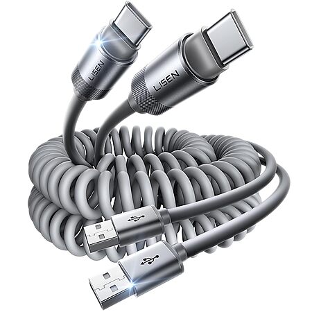2-Pack 4' LISEN USB A to USB C 3.1A Coiled Carplay Cables $6.80 