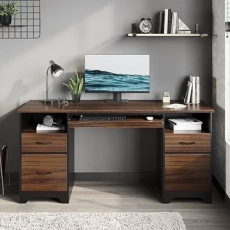 Bestier 59” Computer Desk w/ 4 Drawers & Keyboard Tray (Cherry) $180 + Free Shipping