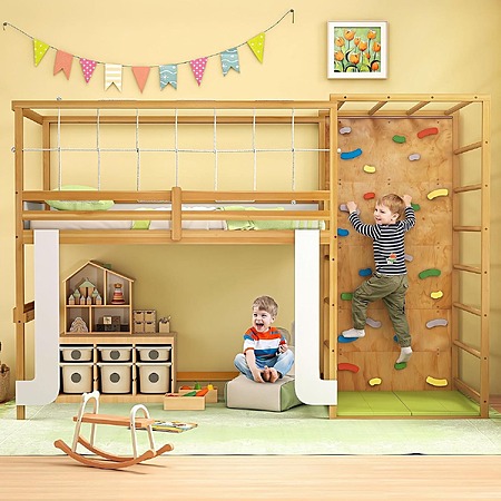 GIANTEX 4-in-1 Wood Montessori Twin Bunk Bed w/ Jungle Gym, Rock Wall & Monkey Bars $415 + Free Shipping