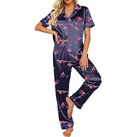 2-Piece Ekouaer Women's Satin Short Sleeve Pajama Set (Various Colors) $11 + Free Shipping w/ Prime