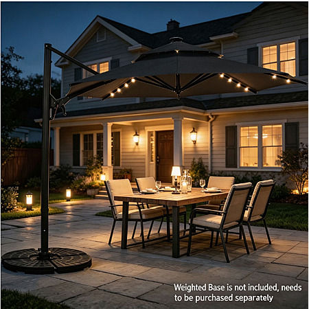Ainfox 10' Double Top Offset Cantilever Heavy-Duty Patio Umbrella w/ Solar LED Lights & 360° Rotatable UPF 50+ Sun Shade (Grey) $190 + FS