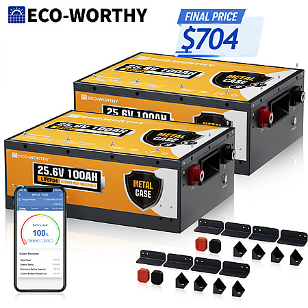 2-Pack ECO-WORTHY 24V 100Ah Metal Case LiFePO4 Lithium Battery w/ Bluetooth 5.1 $704 + Free Shipping
