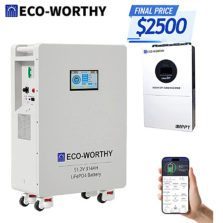 ECO-WORTHY 16kWh 48V 314AH LiFePO4 Battery + 6kw Off-Grid Inverter $2500 + Free Shipping