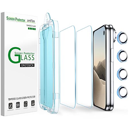 2-Pk amFilm OneTouch iPhone Duo/13-18 Tempered Glass Screen Protectors from