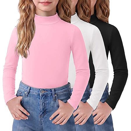Arshiner 3-Pack Girls Long Sleeve Mock Turtleneck Shirts (Various ...