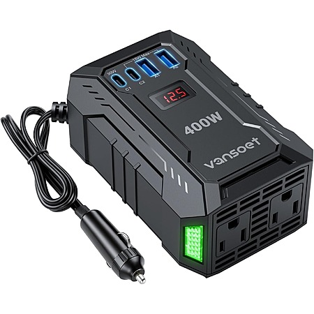 Vansoet 400W Car Power Inverter DC 12V to 110V AC (PD 30W/15W USB C + 2*USB A Ports & 2 AC Outlets)