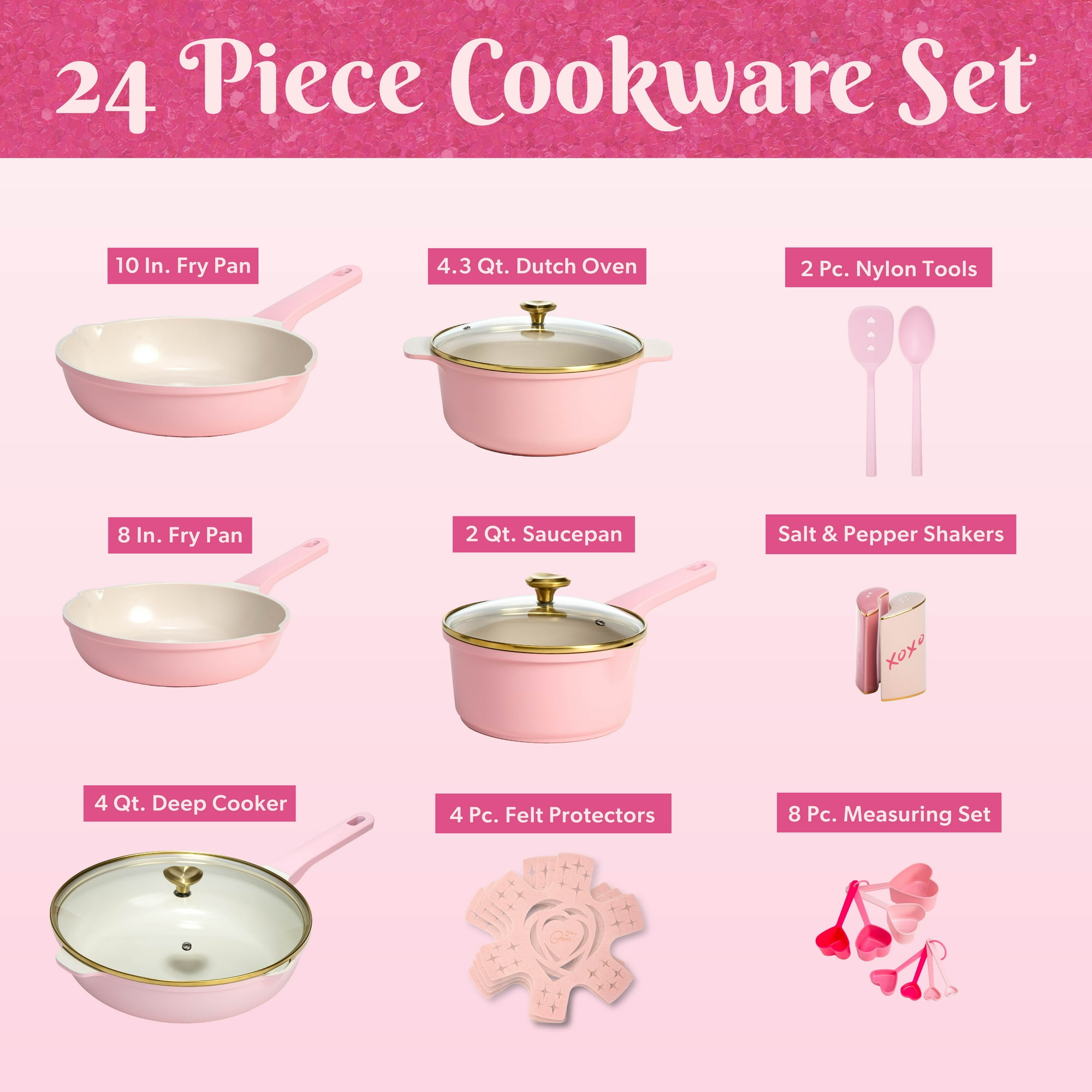 24-Piece Paris Hilton Clean Ceramic Nonstick Cast Aluminum Cookware Set ...