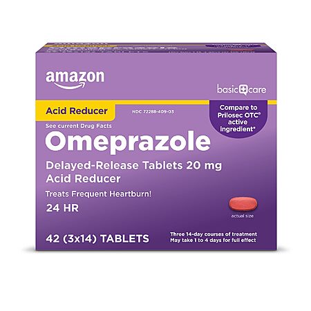 42-Count Amazon Basic Care Omeprazole Delayed Release 20 mg Acid Reducer Tablets $7.63 w/ S&S + Free Shipping w/ Prime or on $35+