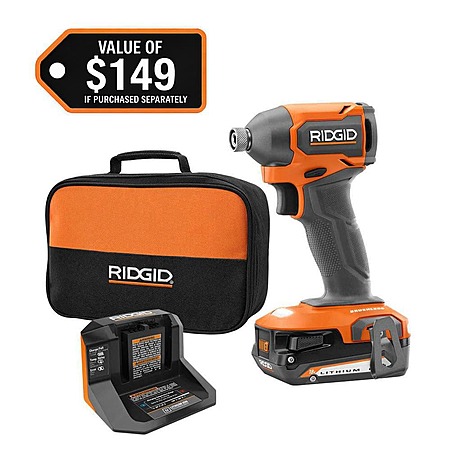 RIDGID 18V SubCompact Brushless Cordless Impact Driver & 2.0 Ah Battery Kit $79 + Free Shipping