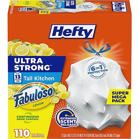 Select Accounts: 110-Ct 13-Gallon Hefty Ultra Strong Trash Bags (Fabuloso Lemon) $12.95 w/ S&S