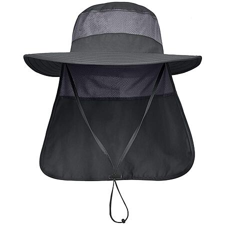 LCZTN Men's UPF 50+ Sun Protection Wide-Brim Safari Cap w/ Neck Flap (Dark Grey) $5