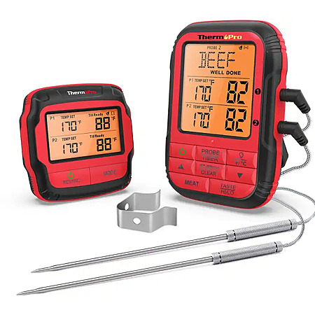 ThermoPro Dual Probe Wireless BBQ & Grilling Meat Thermometer (Red, TP828BW) $29.99 + Free Shipping