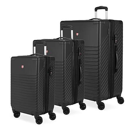 3-Piece Swissgear Edge Hardside Expandable Spinner Luggage Set (Black ...