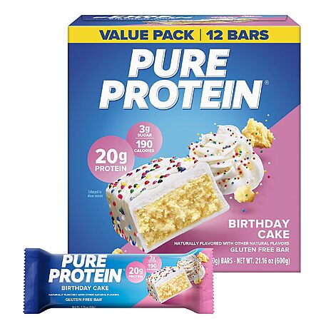 Select Prime Accounts: 12-Ct Pure Protein Protein Bars (Birthday Cake) $8.30 w/ S&S + Free S&H