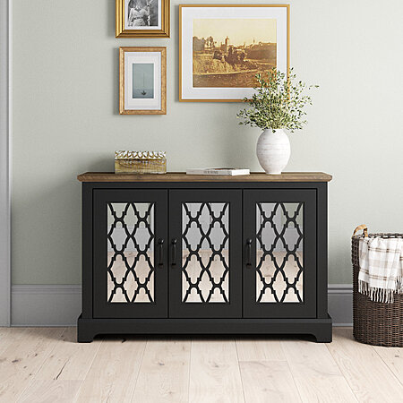 45.7" Laurel Foundry Modern Farmhouse Blaire 3 Door Adjustable Shelves Sideboard (Black/Knotty Oak)