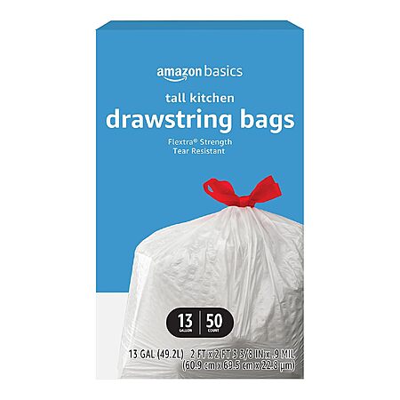 Amazon Basics Flextra Tall Kitchen Drawstring Trash Bags