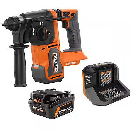 18V RIDGID Brushless 1" SDS-Plus Rotary Hammer Kit w/ 4.0Ah Battery & Charger $219