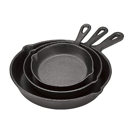 3-Piece Cooks Cast Iron Fry Pan Set (10",8",6.5")