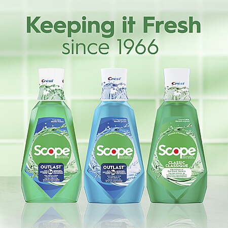 $4 WM Cash + 2x Crest Scope Outlast Mouthwash, Fresh Mint or Peppermint, 1 L