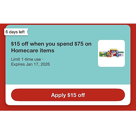 Target: YMMV Household Goods stackable coupon $15 off $75 or 15% off or other