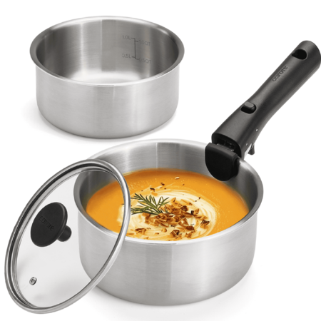 Carote 4-pc Stainless Steel Saucepan Set (2x Saucepans, Lid & Handle)