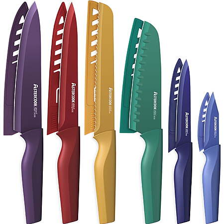 Astercook 6 Piece Color-Coded Kitchen Knife Set, Stainless Steel Chef Knives $14.99