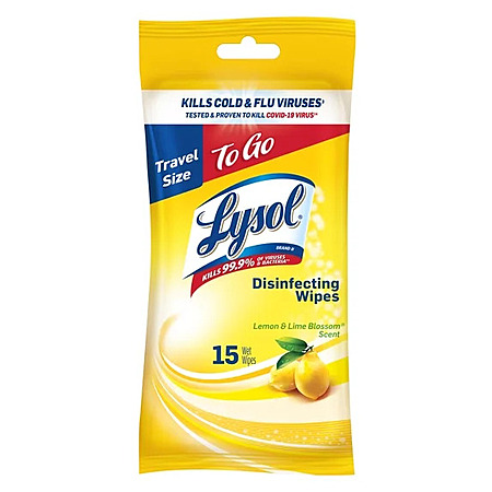 15-Ct Lysol To Go Disinfectant Wipes (Lemon and Lime Blossom) + $1 Walmart Cash $1.65 + Free Pickup