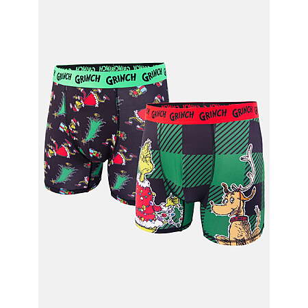 Dr Seuss Grinch Plaid Men's Athletic Boxer Brief, 2-Pack, Sizes S-XL